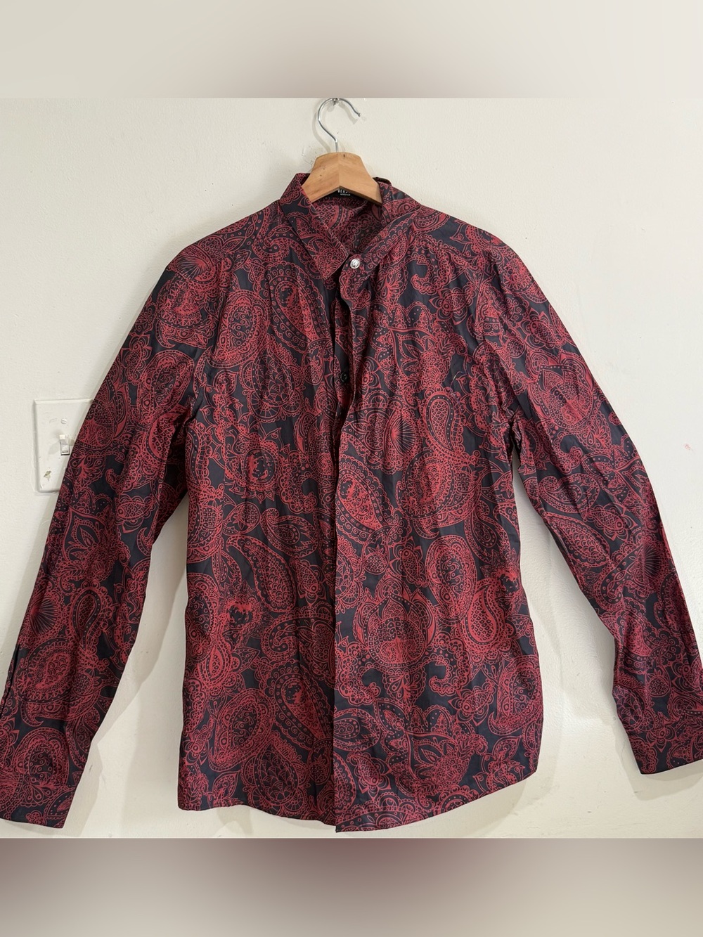 Versus Versace Red Paisley Long-Sleeve Button-Down Shirt